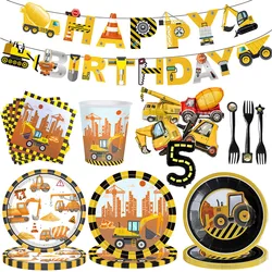 Construction Birthday Decorations Disposable Tableware Happy Birthday Banner Construction Birthday Party Supplies for Kids Boys