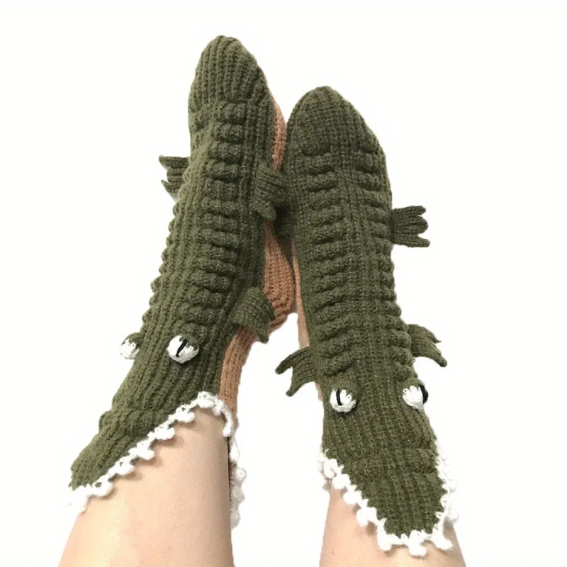 Unisex Christmas Crocodile Socks Large Eye Design Warm Winter Socks for Men & Women Cozy Holiday Gift
