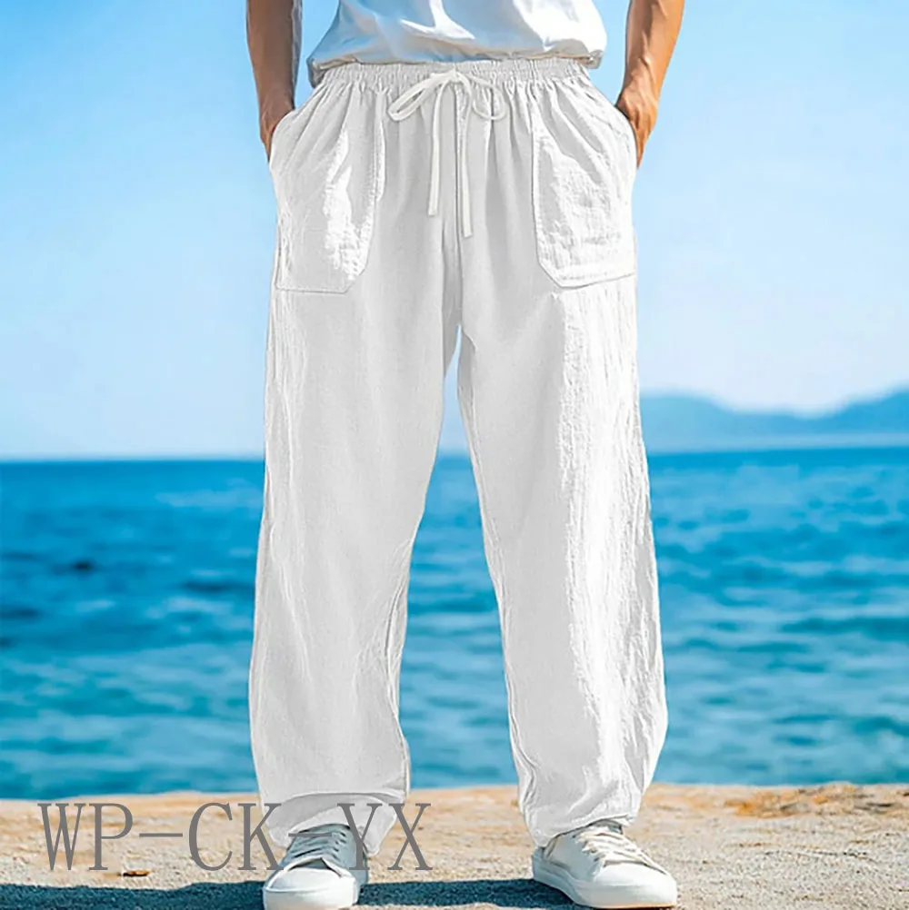 Pantalones de algodón y lino para hombre europeos y americanos, pantalones de trabajo, ropa deportiva recta holgada y pantalones informales, novedad de otoño