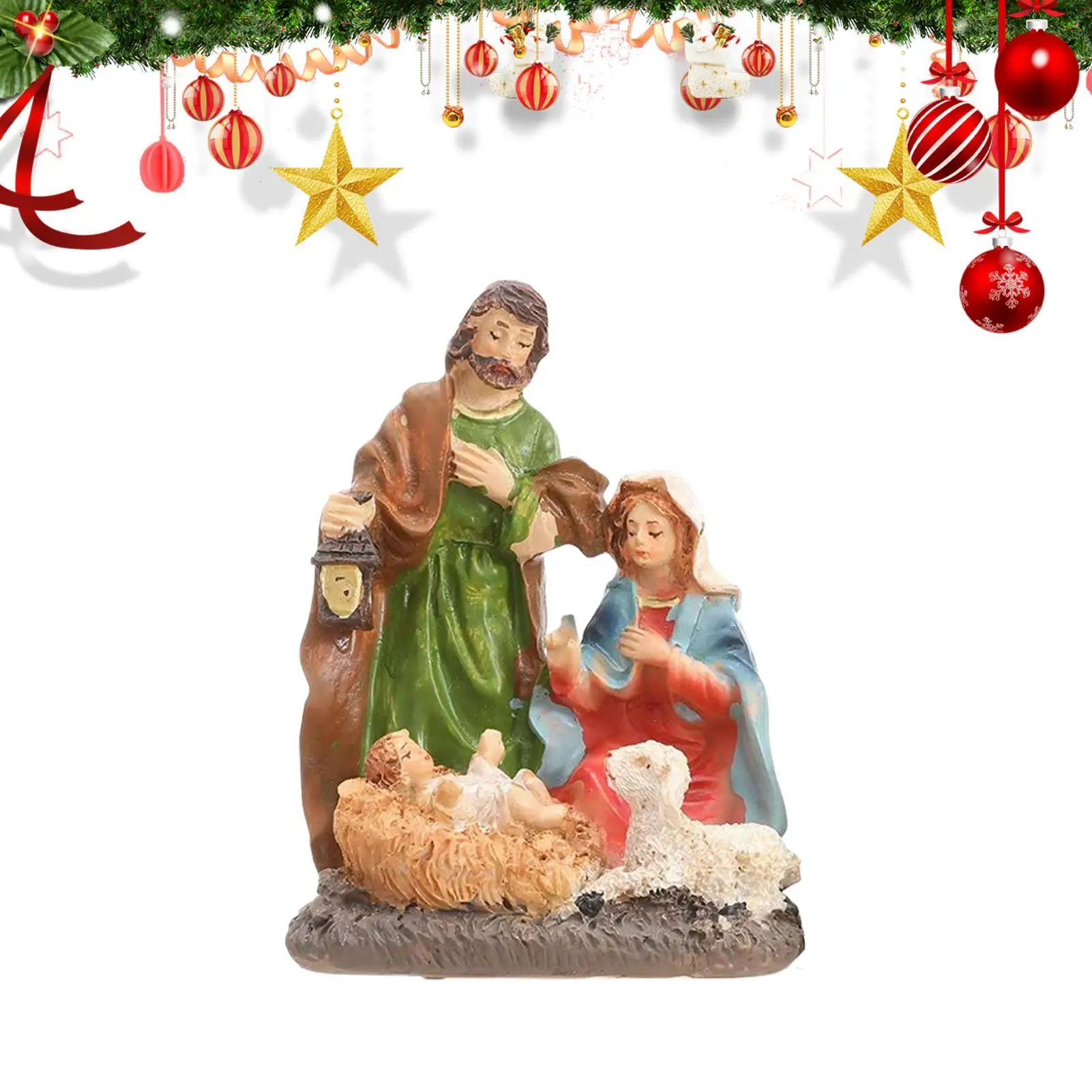 عيد الميلاد الديكور ثلاثة الأسرة تمثال يسوع زخرفة مشهد المهد يسوع تمثال الأسرة المقدسة تمثال يسوع تمثال الحرفية #6