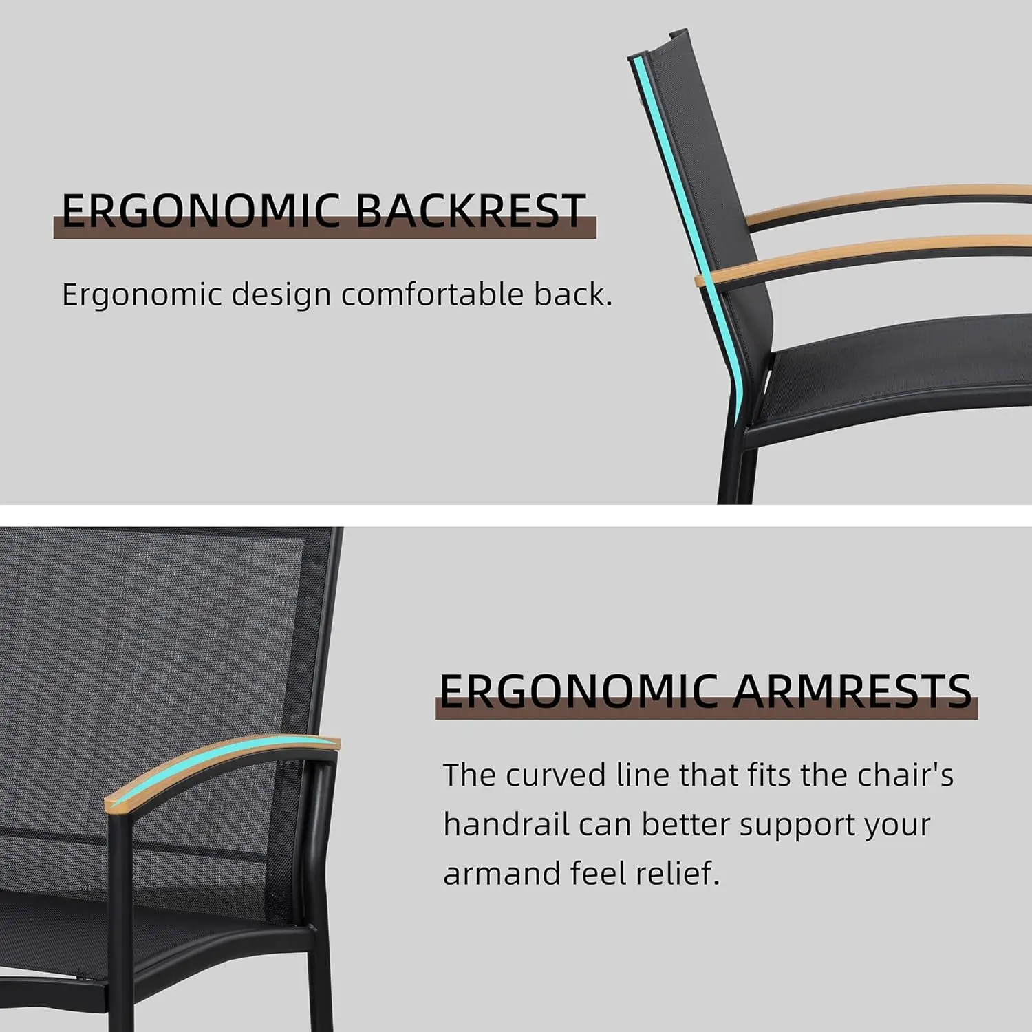 طقم بيسترو أسود مكون من 3 قطع، كراسي وطاولة للفناء، أثاث خارجي صغير لحديقة الحديقة والشرفة الأمامية