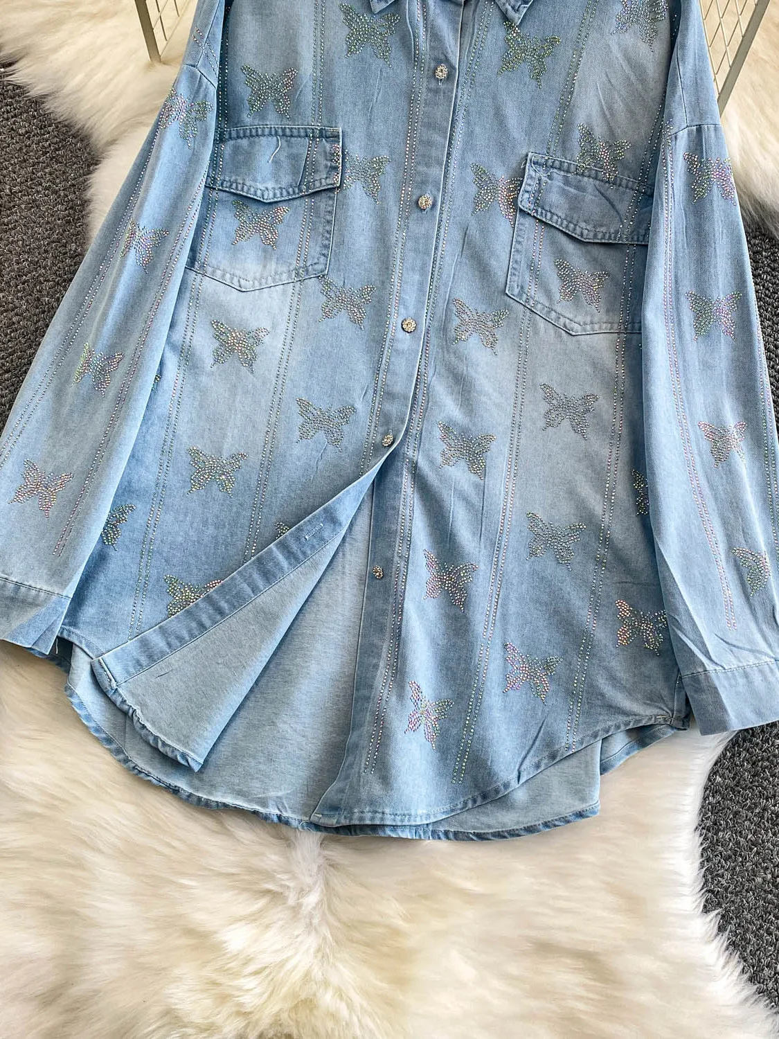 خريف وشتاء فريد من نوعه غير متكرر لتجنيد العمر بأزرار من قماش الدنيم Jaet للسيدات متعدد الاستخدامات ذو ملمس راقي من حجر الراين... #3