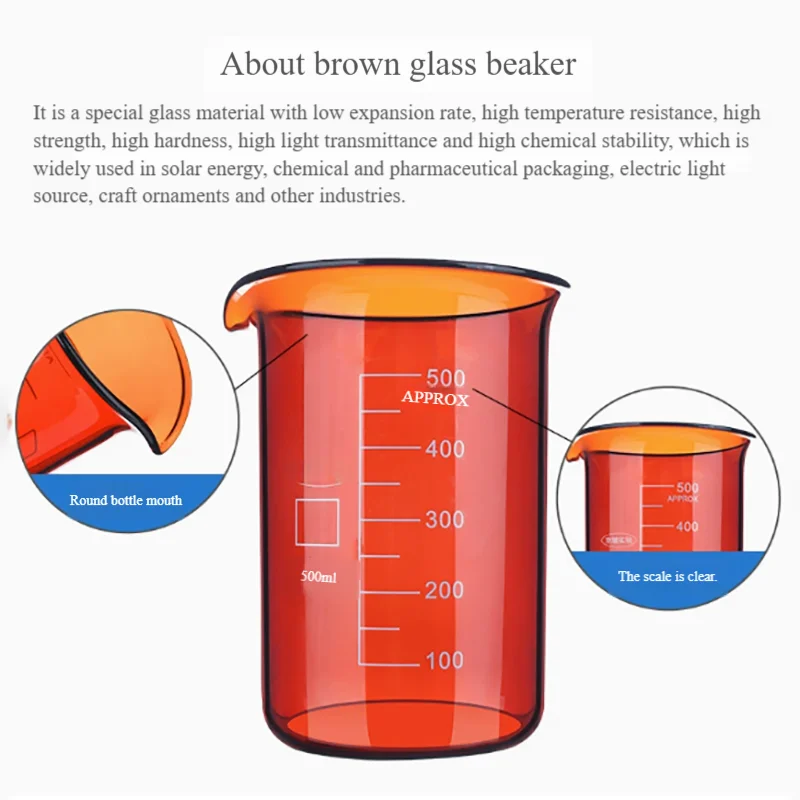 Brown beaker high borosilicate glass low beaker light-proof 25/50/250/500/1000ml
