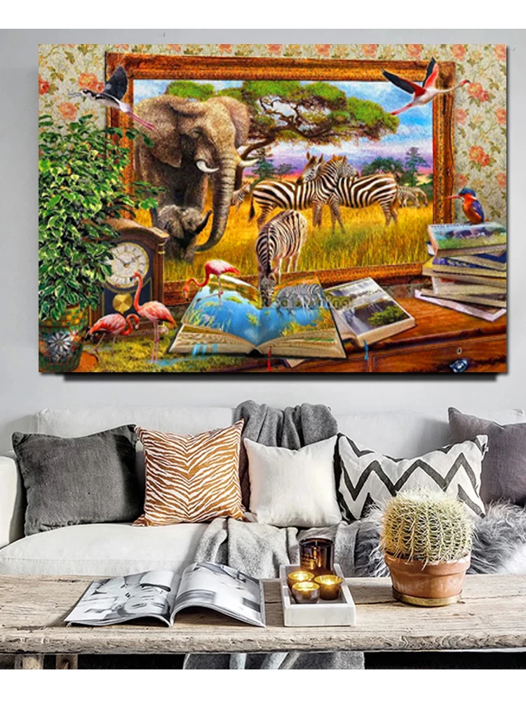 Window Natural Landscape Diy Diamond Painting Jungle Animals Zoo World Mosaic Wild Lion Giraffe Full Diamond Embroidery T2015