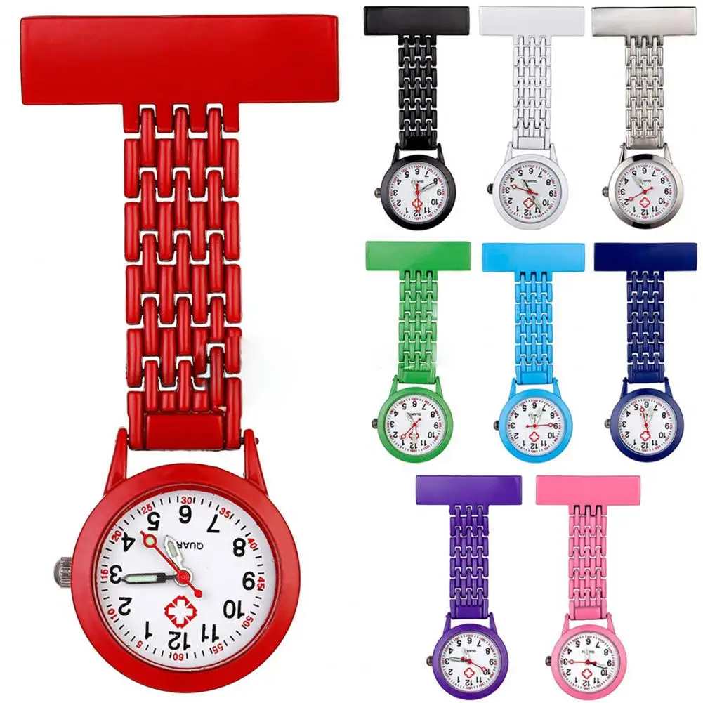 Reloj de bolsillo luminoso portátil para enfermera, solapa de acero inoxidable, movimiento de cuarzo, oro de alta calidad, accesorio de vestir de moda Unisex