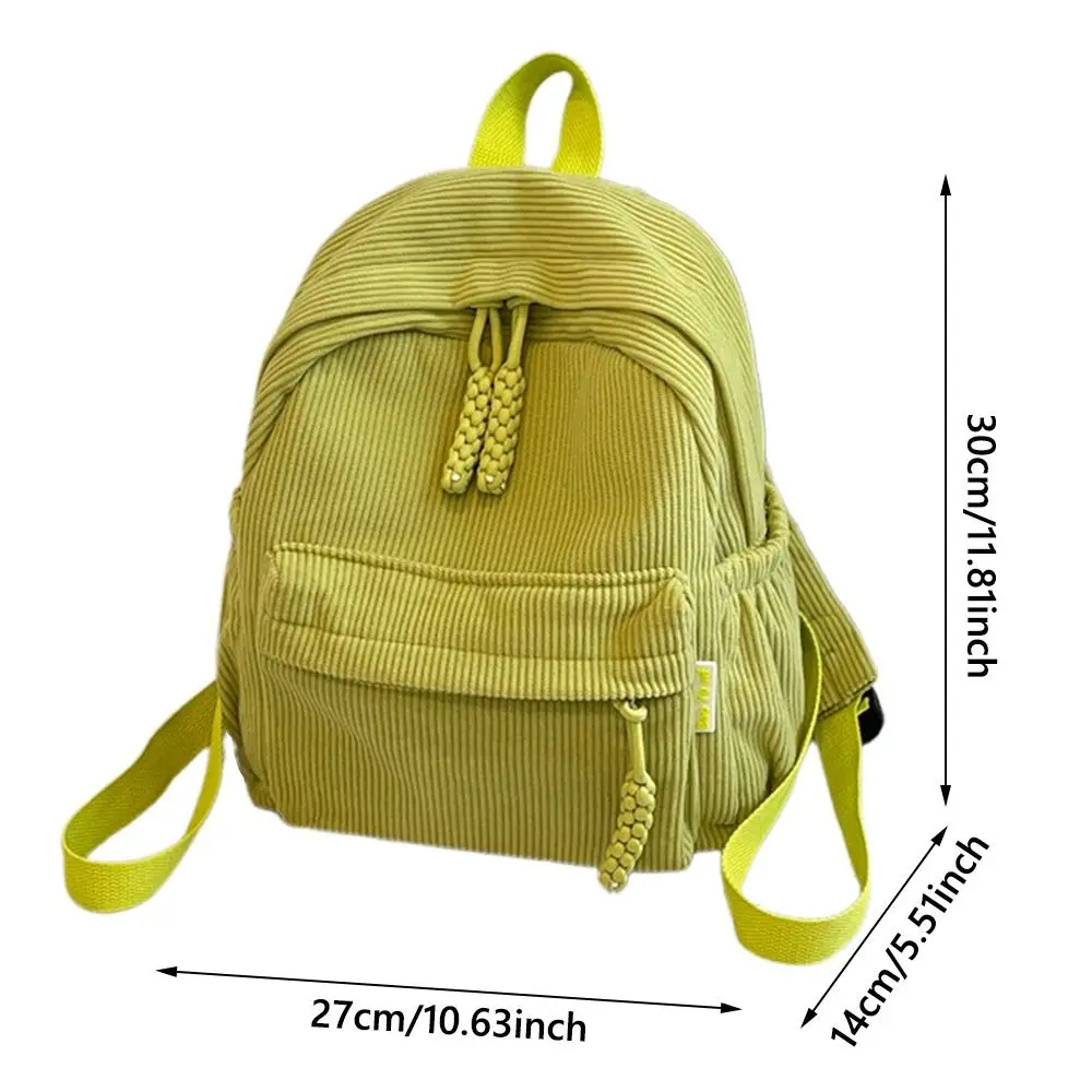 Zaino elegante e leggero in velluto a coste Zaino per studenti casual in tinta unita Borsa da viaggio pratica in stile giapponese per le donne