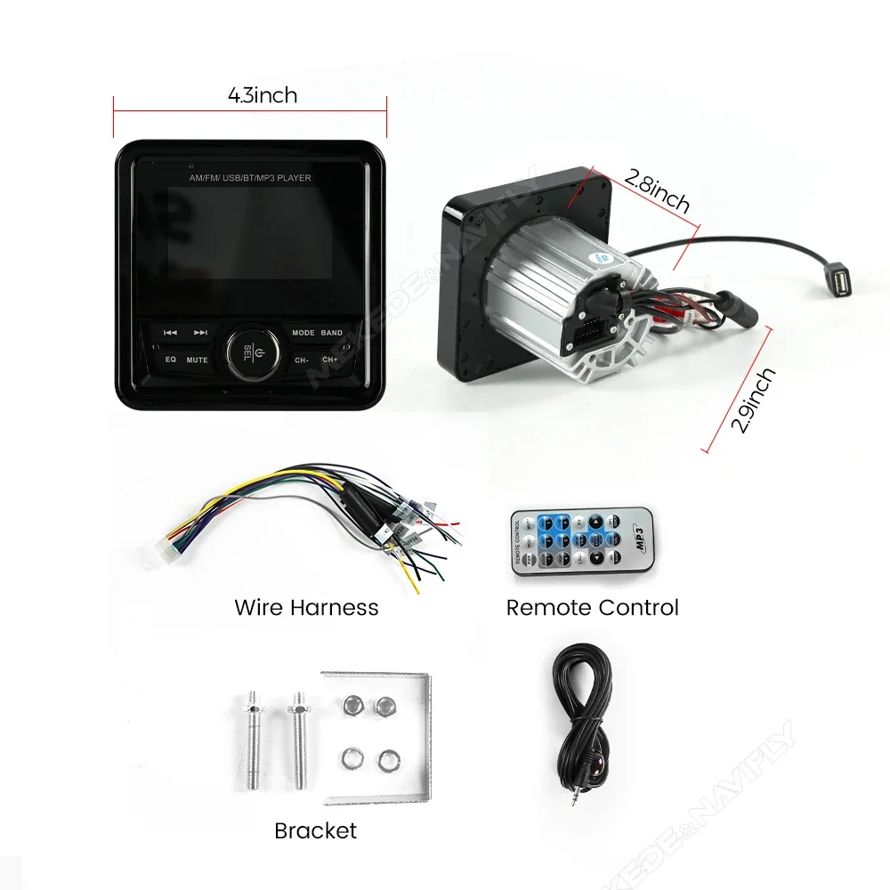MEKEDE 4.1 بوصة لراديو RV البحرية ستيريو FM AM مشغل الوسائط مقاوم للماء استقبال FM مع زر ل UTV ATV SPA RZR عربات الغولف #6