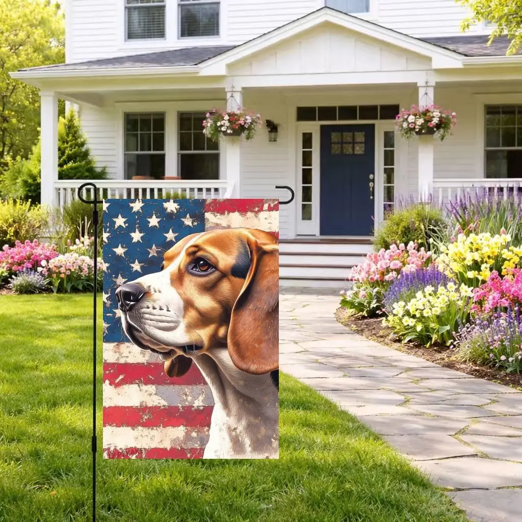 Beagle Garden Flag Decorative Yard Flag 28x40 Inch Use Linen Material Double Sided Design July 4th Independence Day kkz