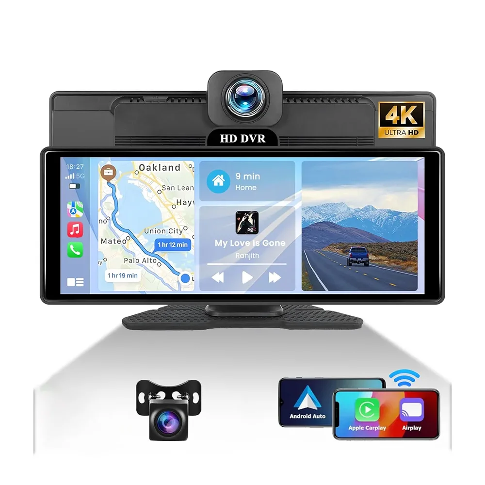 

Newest 10.26 Inch Carplay 4K Wifi Car Recorder Black Box Dual Dashcam for Car Front and Rear