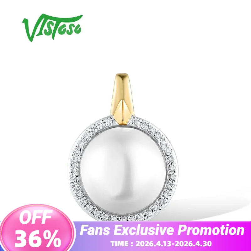 

VISTOSO Gold Pendants For Women Pure 14K 585 Yellow Gold Sparkling Diamond Fresh Water Pearl Wedding Party Trendy Fine Jewelry