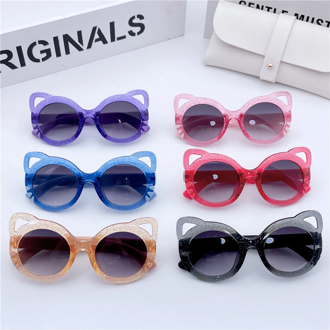 Kids Fashion Cute Cartoon Cat Sunglasses Children Lovely Fox Ears Round Eyeglasses Boys Girls Baby Beach Photography Glasses