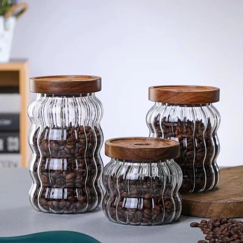 Striped Glass Sealed Jar Coffee Bean Dry Fruit Glass Storage Jar Kitchen Organizer