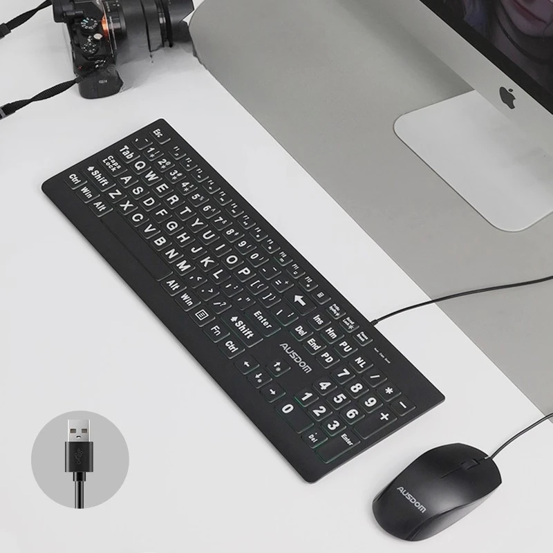 

Проводная клавиатура и мышь AUSDOM, эргономичная, с низкой задержкой, аксессуары для ноутбуков, механическая деловая офисная игровая клавиатура для киберспорта, набор