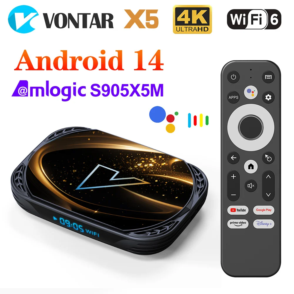 VONTAR X5 Android 14 TV Box Amlogic S905A (S905X5M) 4GB 128GB 32GB 64GB 1000M WiFi6 4K AV1 Odtwarzacz multimedialny Google Play Set Top Box