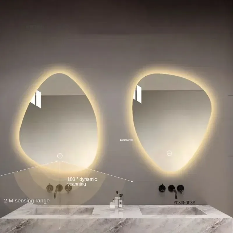 Wall Mounted Special Shaped Smart Bathroom Mirrors Water Drop Shaped Mirrors for Bathroom Multifunctional Bedroom Makeup Mirror