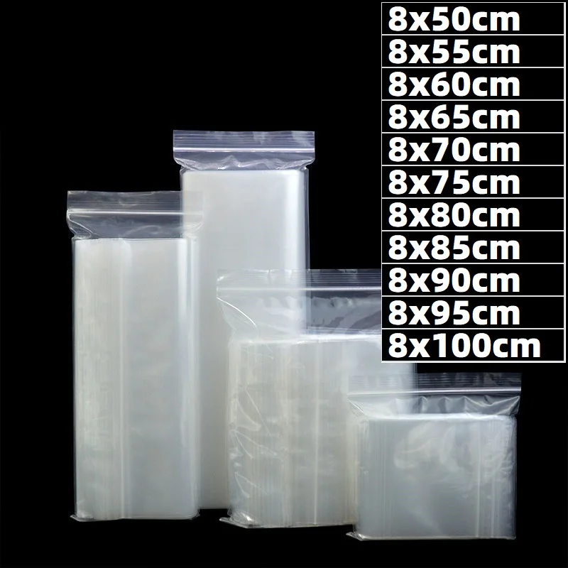 

100PCS Long Strip Ziplock Plastic Bags Transparent Reusable Zipper Clear Packaging Zip Lock Poly for Storage Pouch
