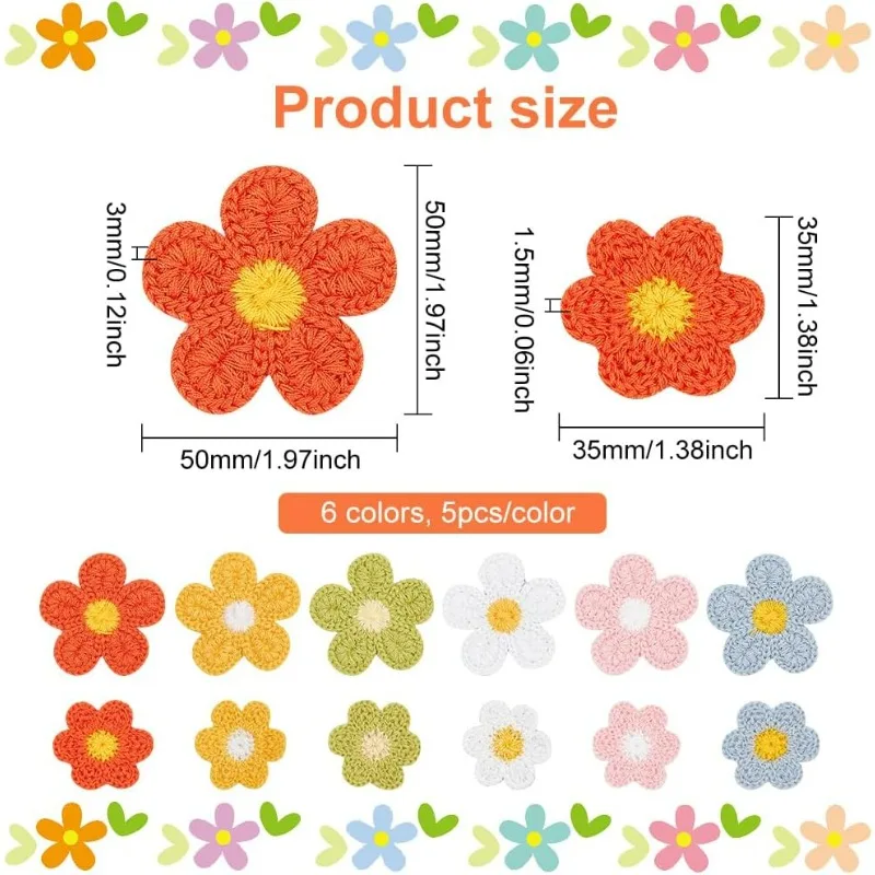 60PCS 12Styles Crocheted Flower Appliques Sew On Handmade Crochet Patches DIY Appliques Embellishments Crochet Applique