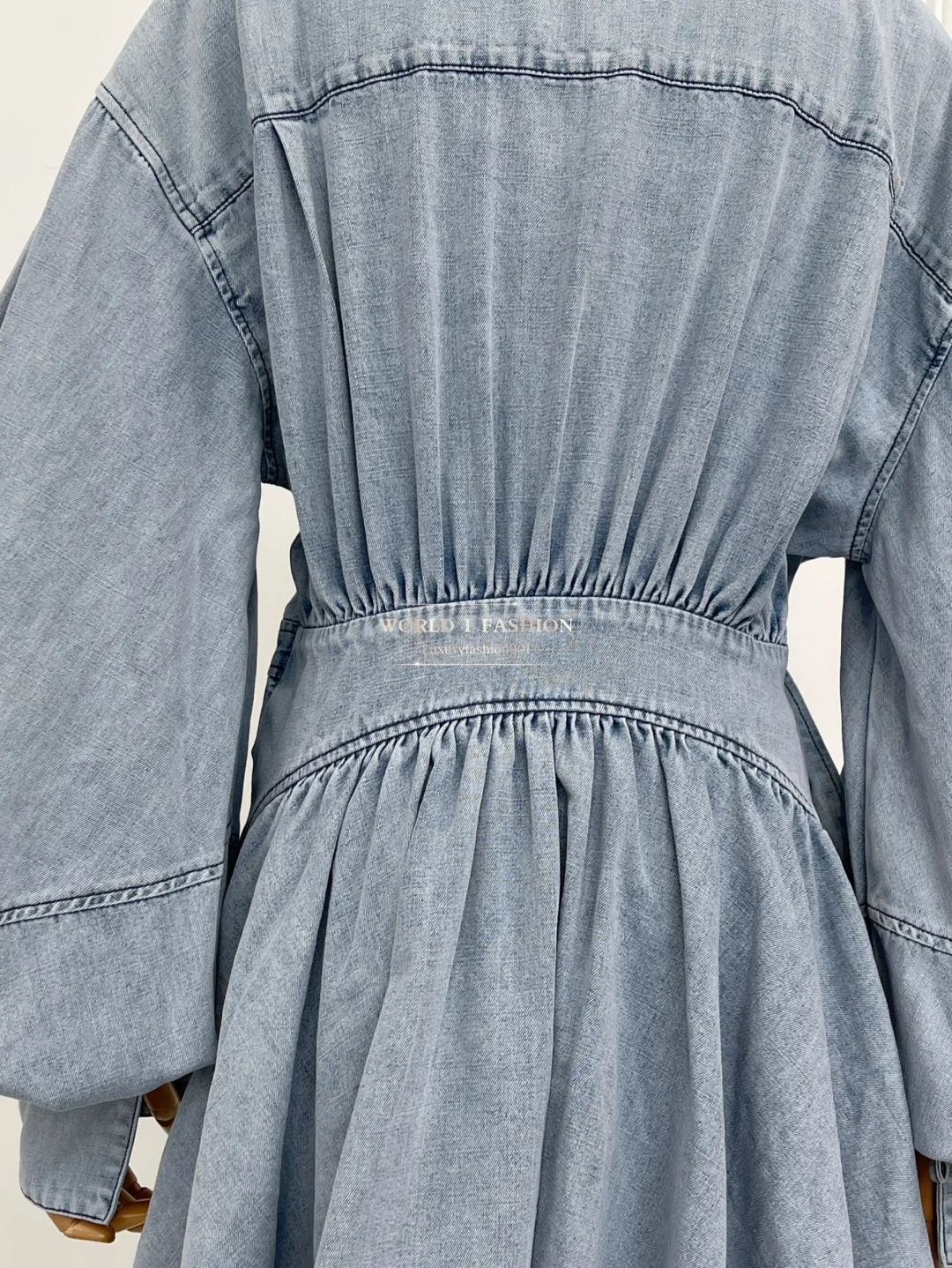 

High Quality Sky Blue Denim Long Sleeve Mini Dress