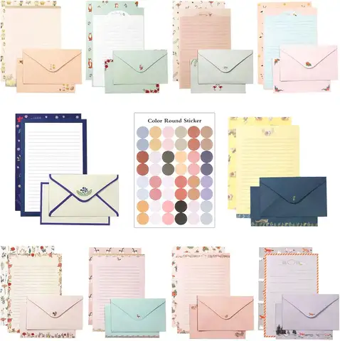 Conjunto de 91 Peças de Papelaria com 60 Folhas de Papel para Escrita, 30 Envelopes, 48 Adesivos, Kit de Escrita de Cartas Vintage Fofo