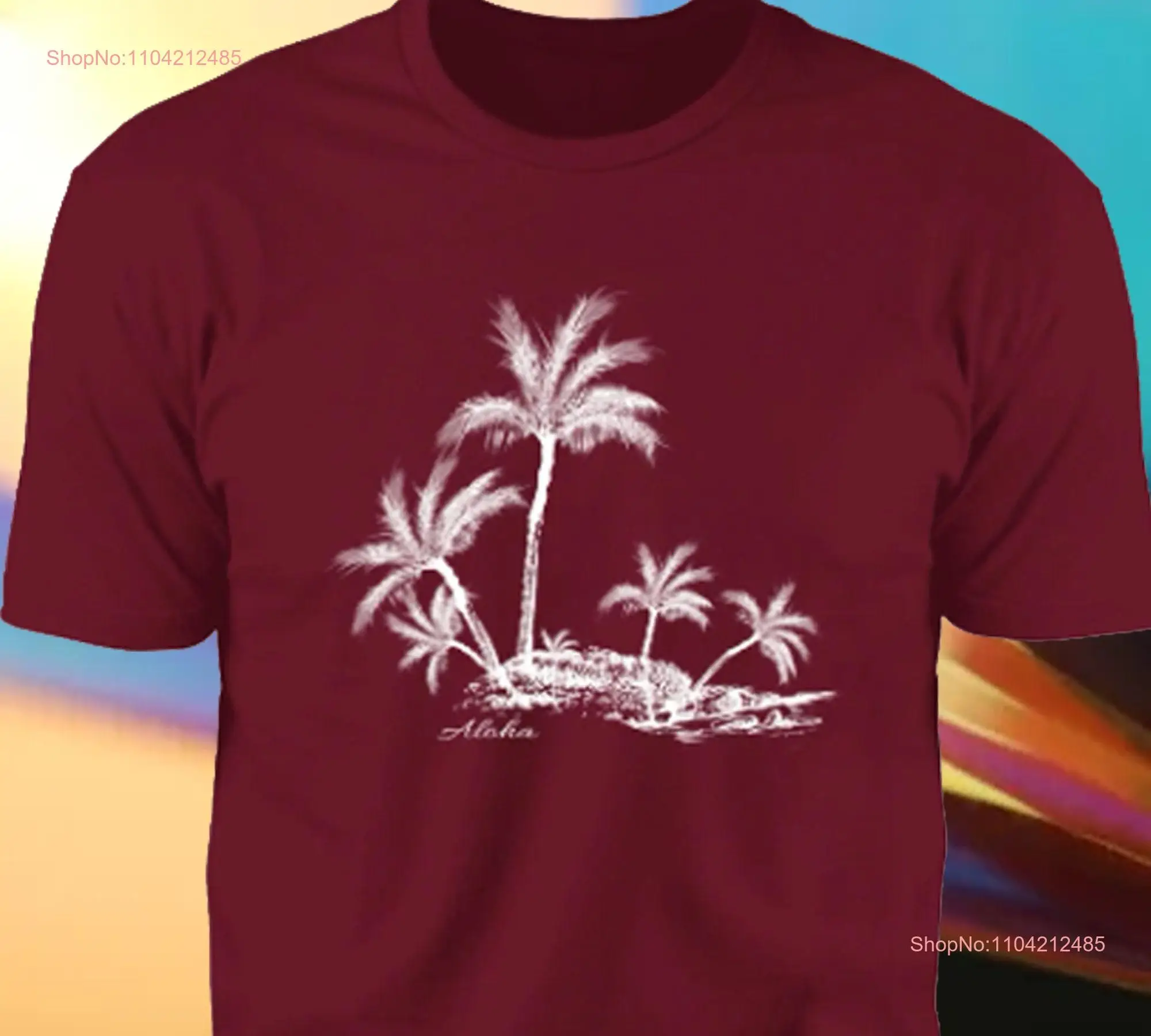 Aloha Hawaii Palms Beach And Ocean Waves T Shirt Closeout long or short sleeves