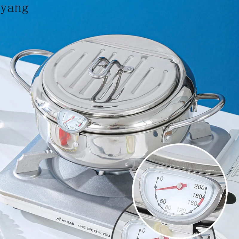 Deep Fryer Pot 2.2L Tempura Frying Pot with Lid Stainless Steel with Temperature Control for Kitchen French Fries Chicken etc - view 3