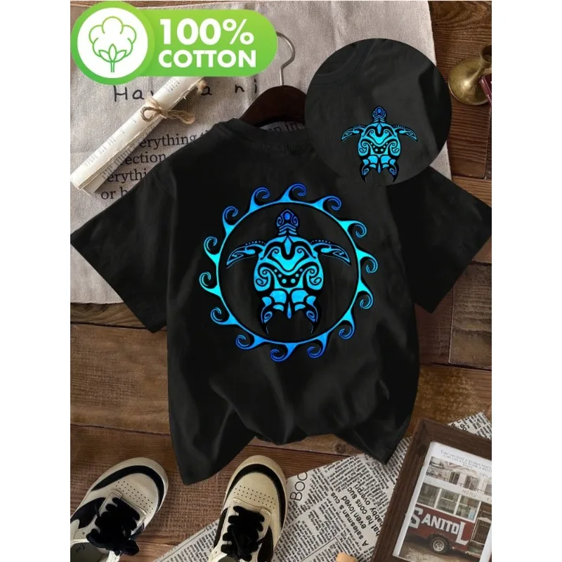 Double Sided Printed Tribal Hawaiian Returnee Women T-shirt Round Neck Short Sleeved Casual Top Summer and Spring Women Clothing