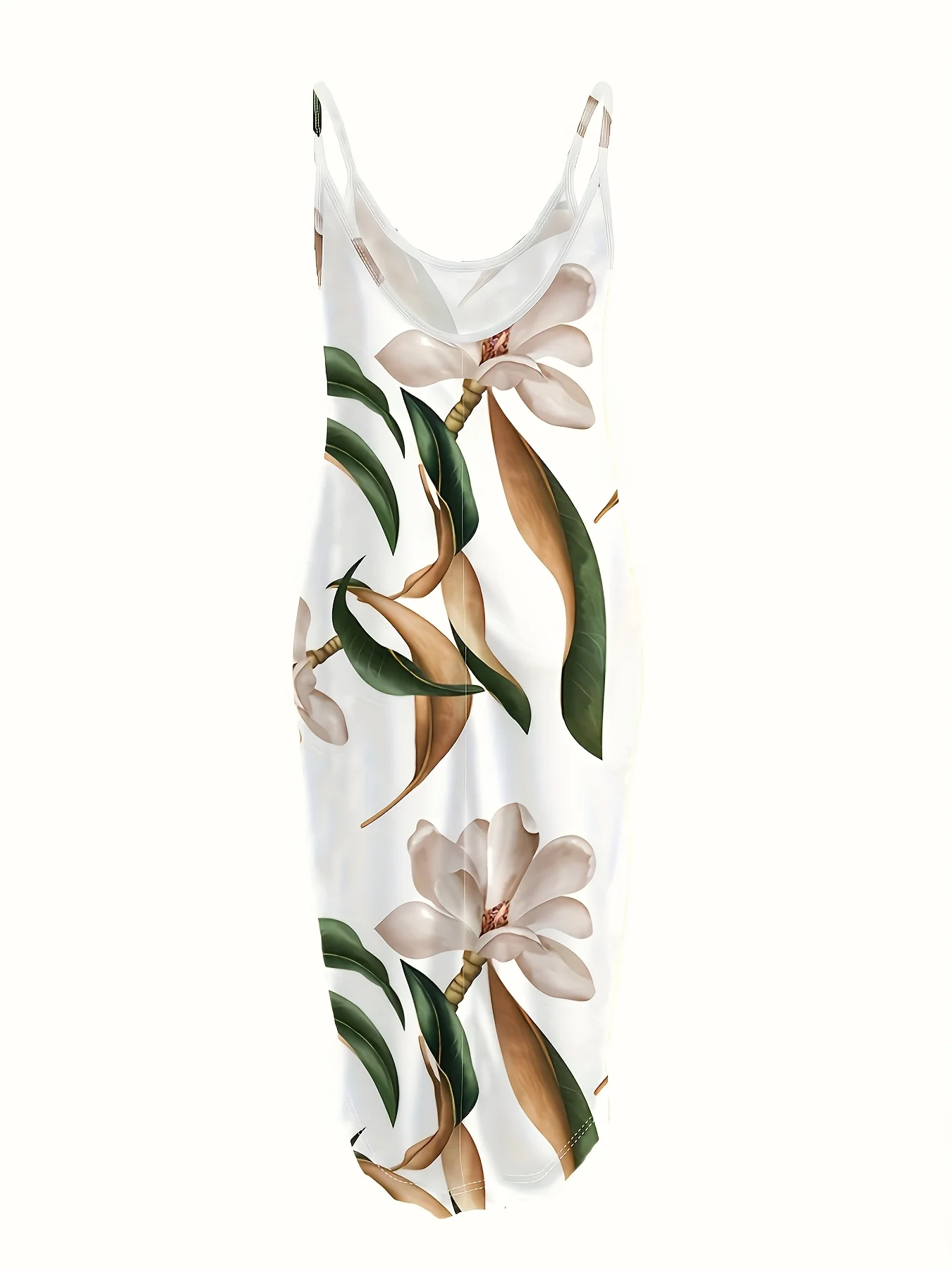 Robe blanche à bretelles Spaghetti pour femmes, imprimé Floral Magnolia réaliste, élégante, romantique, plage, décontractée, été