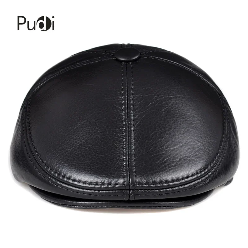 HL093 Genuine Leather Men Berets Cap Hat CBD High Quality Fashion Men's Real Leather Baseball Caps Winter Warm Hats