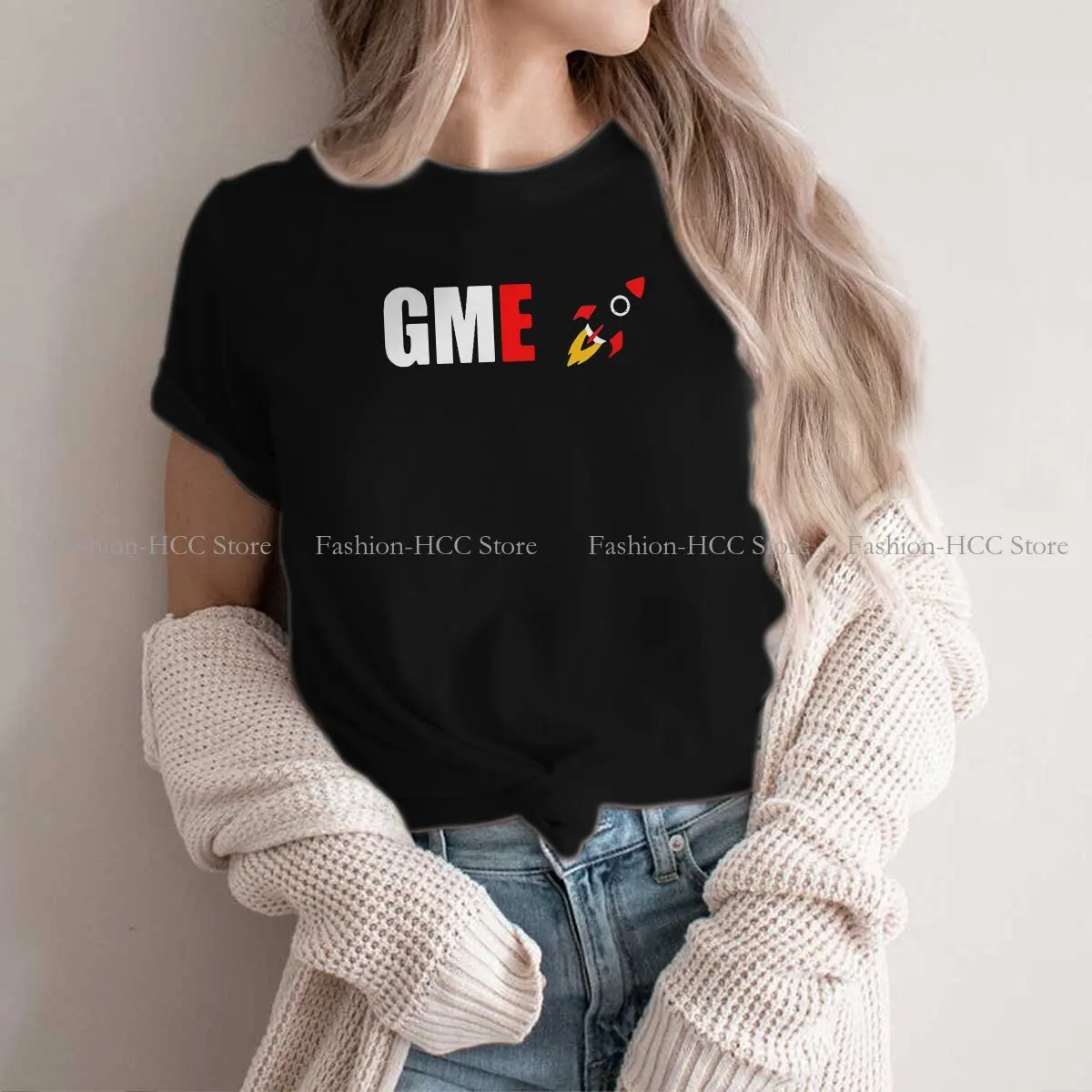 GME To The Moon Rocket Round Collar TShirt Wallstreetbets GameStop Stonks Classic Polyester T Shirt Woman's Clothes Fashion