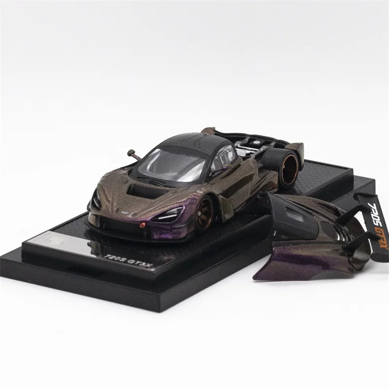 Modelo de Carro Diecast FG 1:64 720S GT3X Preto Fosco / Roxo Mágico / Branco / Azul Laranja