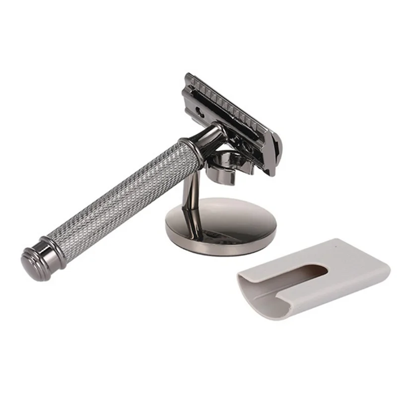 

Серо-черная регулируемая классическая безопасная бритва с двойным лезвием, мужская бритва с базовой крышкой режущей головки, прочная