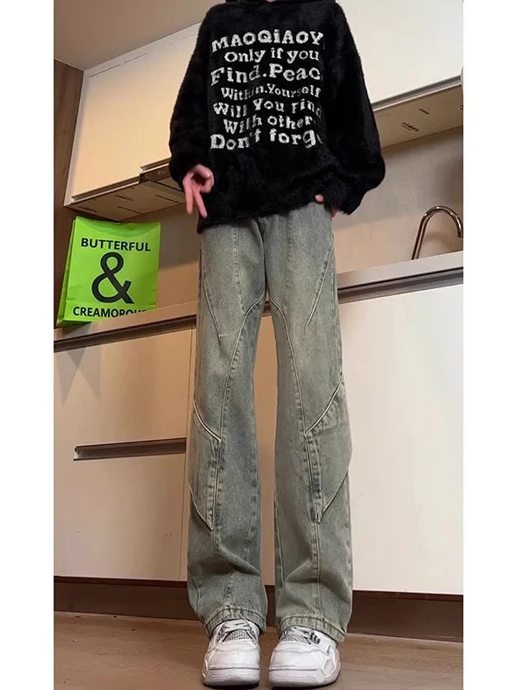 

High Waist Straight Leg Men's Jeans Knife Waed Design Spring Autumn High Street Sle Comfortable Wear Resistant