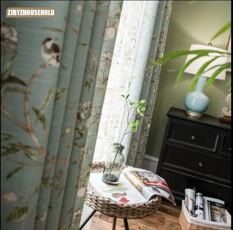 

Pastoral Products To Ceiling Cotton Linen Curtain High Shading Customized Flower Curtains For Living Room Dining Room Bedroom