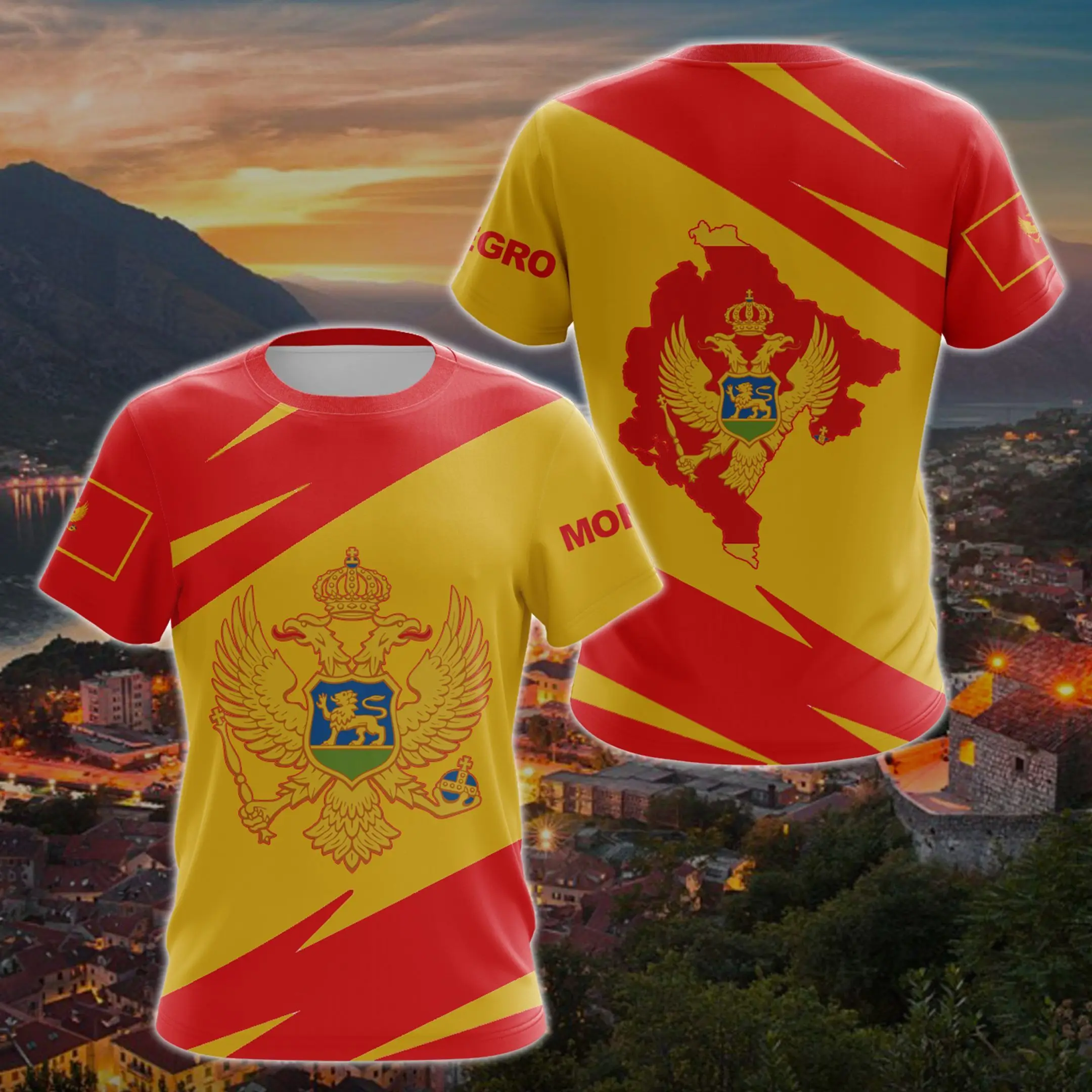 Montenegro Flag & Coat of Arms Graphic Tee Summer Casual Pullover Men's Fashion Loose T-shirts Boy Oversized Short Sleeves Tops