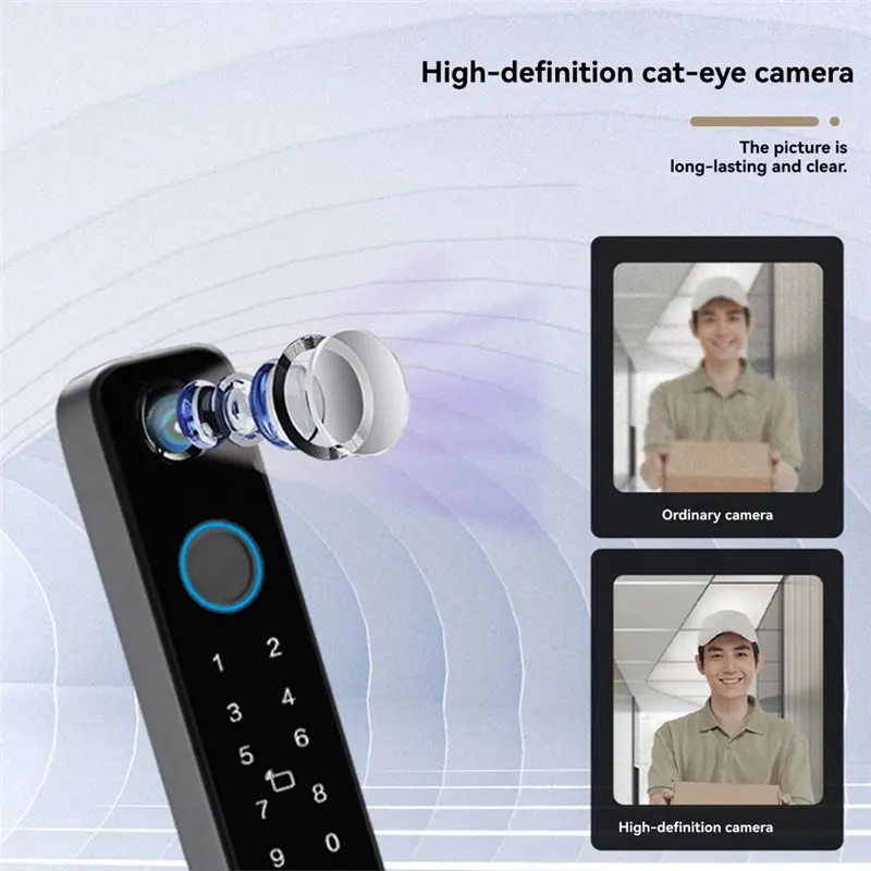 DT22 Smart Door Lock Tuya WiFi Fingerprint RFID Password Access Sliding Security Camera Peephole Doorbell IP66 Waterproof