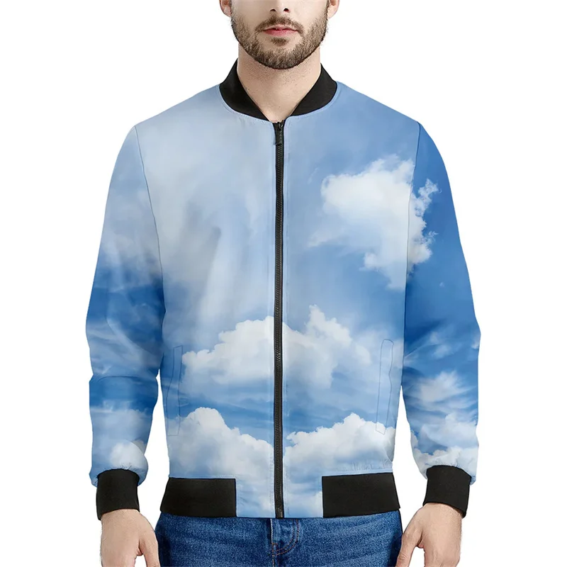 Cartoon White Cloud Pattern Zipper Jacket For Men Sky 3D Printed Long Sleeves Casual Sweatshirts Kids Jackets Coat Street Tops