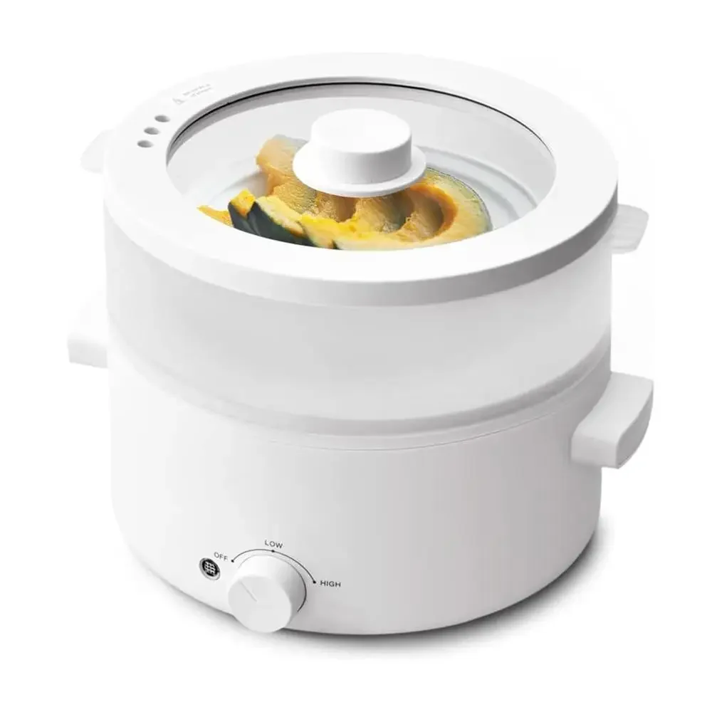 Electric Steamer 2L Non-stick Ceramic Pot Dual Power Electric Cooker Hot Pot Pasta Steak Soup Dumplings Portable Cooking