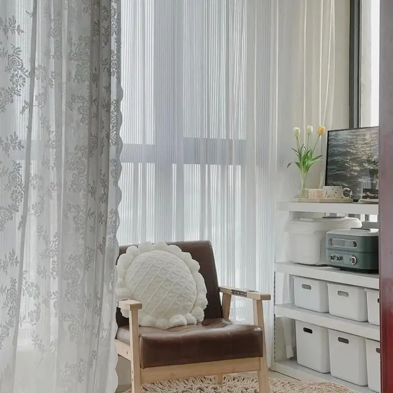 Blumenbestickter Spitzenvorhang mit Schlauchzug für Badezimmer, Schlafzimmer, kleine Fenster, Schrankabdeckung, staubdichte Vorhänge – Detail 11