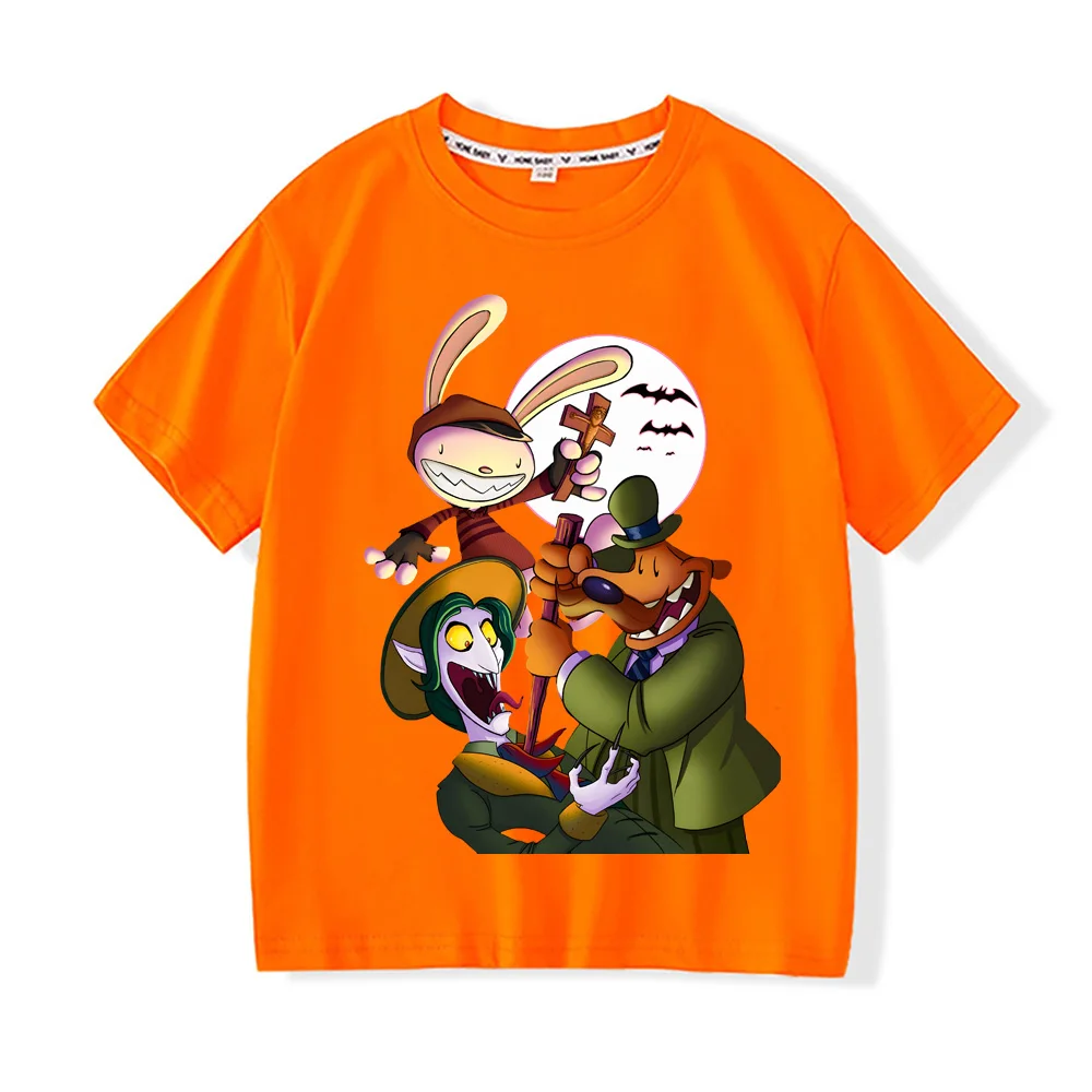 Sam & Max T-shirt game Casual 100%Cotton Tee-shirt  boys/girls6-12year old boy Tees Kids GraphicPrinting Tshirt Clothes Tees Top