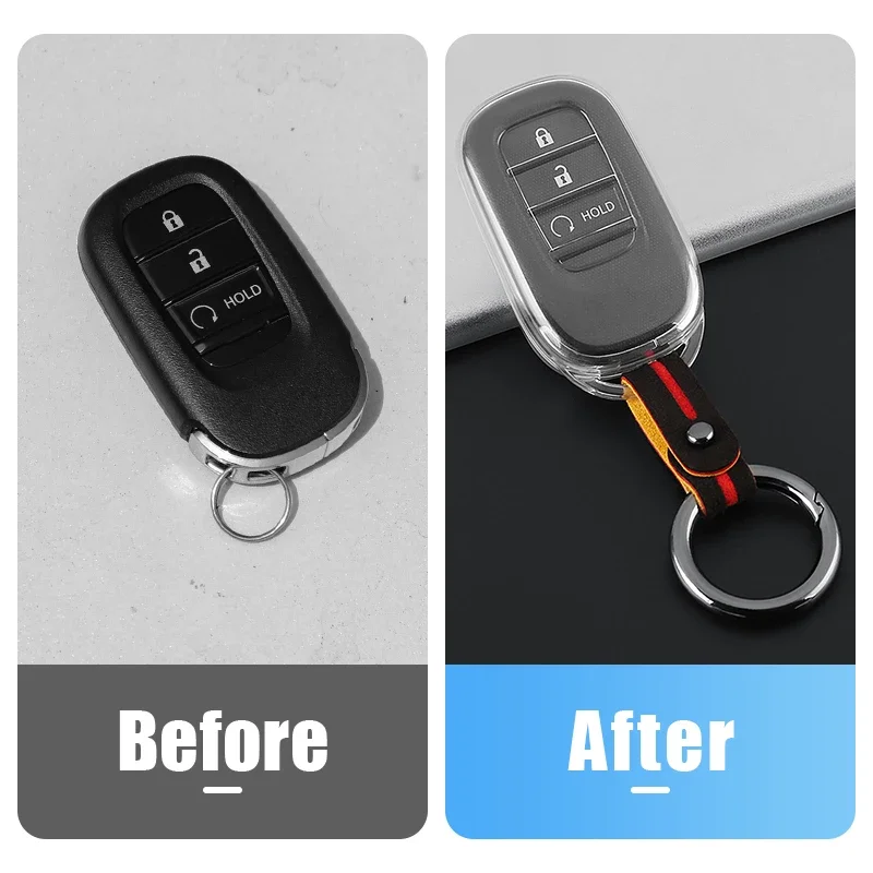 TPU Transparent Car Key Case Cover For Honda CRV 2023 2024 2025 CR-V 6th Gen Hybrid Accessories Holder Shell Keychain