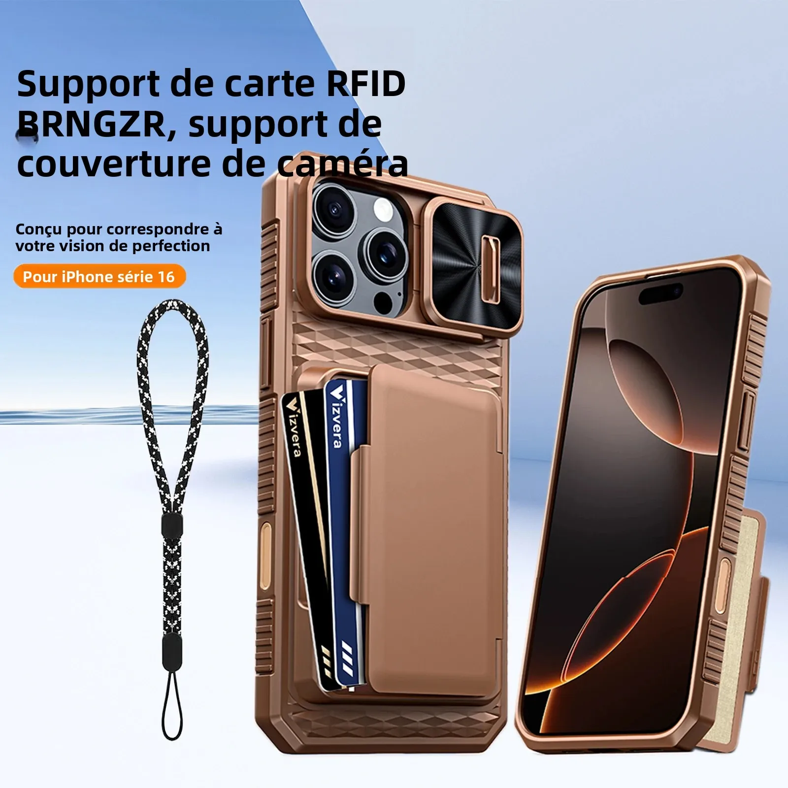 Pour iPhone 16E/16 Pro Max étui, porte-cartes, couverture d'appareil photo, étui de protection en Silicone robuste antichoc pour tout le corps-or