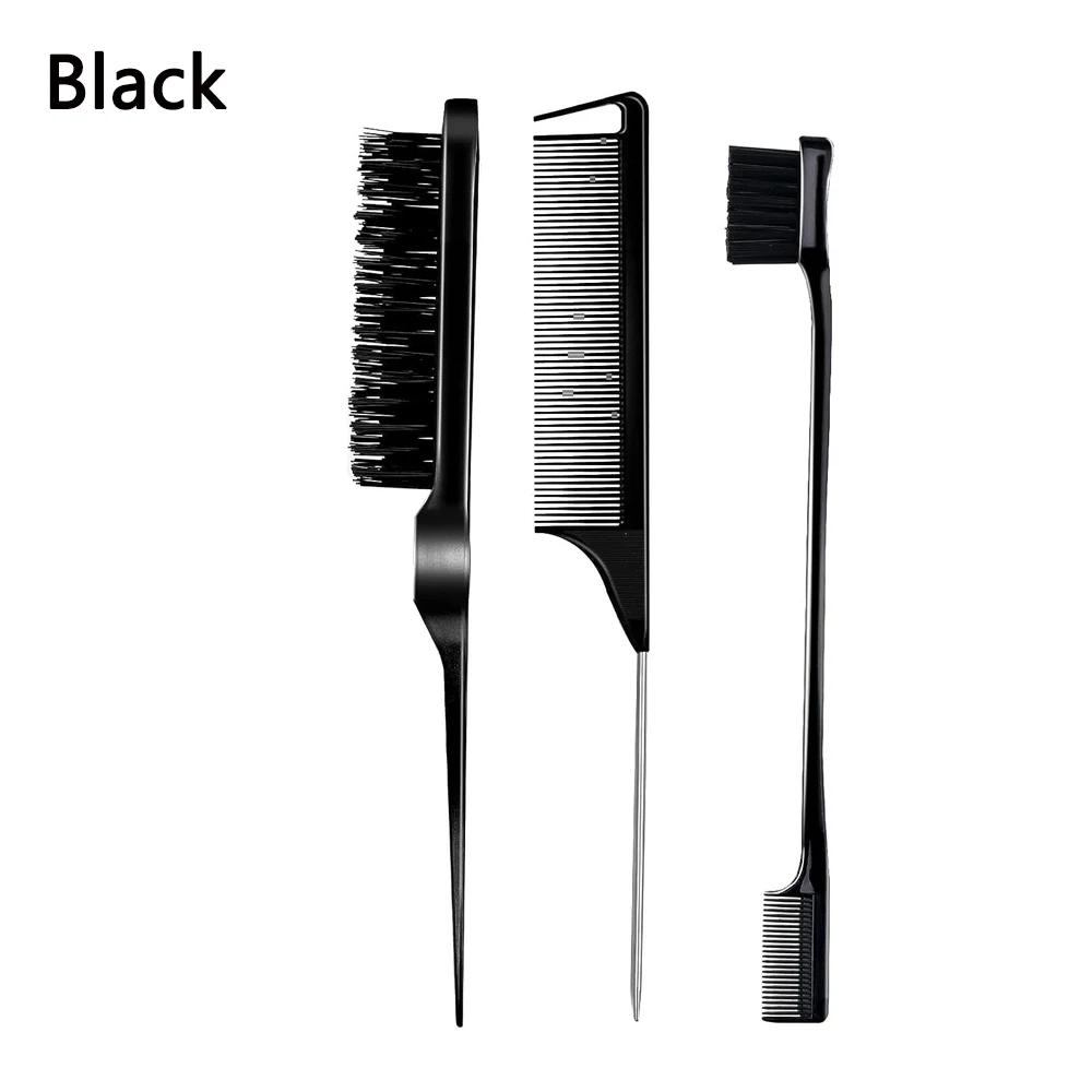 3pcs styling comb set with triple tear hair brush mouse tail comb edge brush,salon hair styling tool Special for real hair wigs