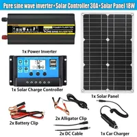 12V to 220V Solar Panel System 18V 18W Solars Panels+30A Charge Controller +Pure Sine Inverter Kit Complete Power Generation Kit