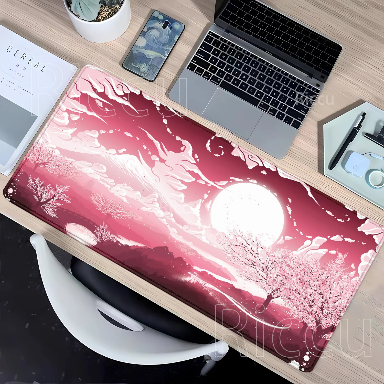 Rosa Kirschblüten Mousepad Computer Großes PC Mauspad Art Sakura Tastatur Bürozubehör HD-Druck Overlock Schreibtischunterlage