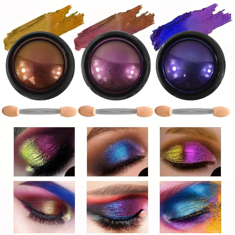Poudre de fard à paupières caméléon Super optique, couleur chromée scintillante dégradée hautement pigmentée, finition métallique polarisée irisée