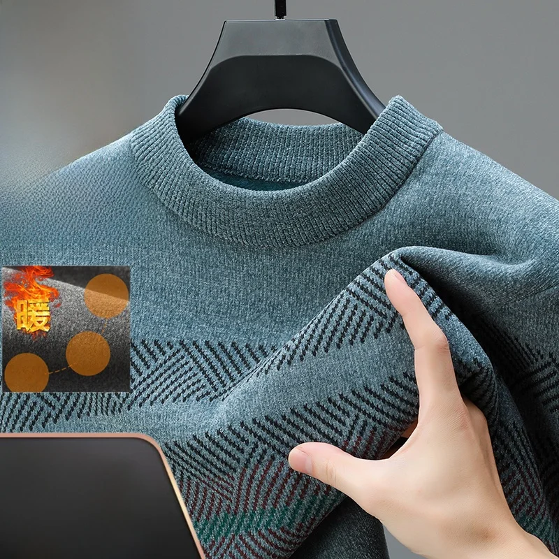 

Men's Fce Lined Thiened f High Collar Knitted Sweater Winter Faion Inner Wear Warm Base irt Top Casual Sle Stri...