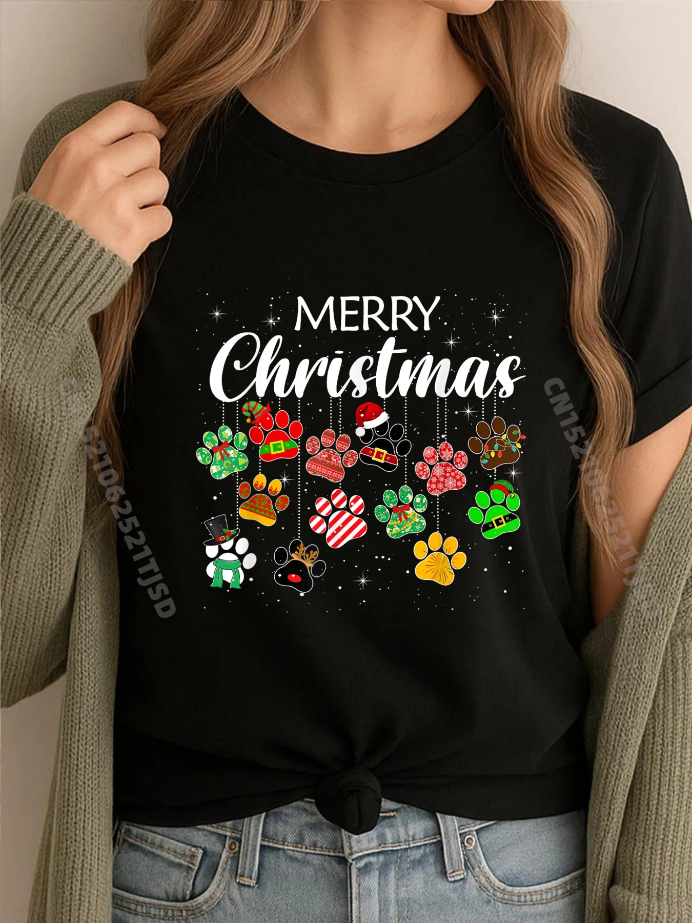 

С Рождеством 2021, женские футболки с принтом собачьей лапы в клетку буйвола, уродливые рождественские женские футболки высокого качества с короткими рукавами, рождественская футболка