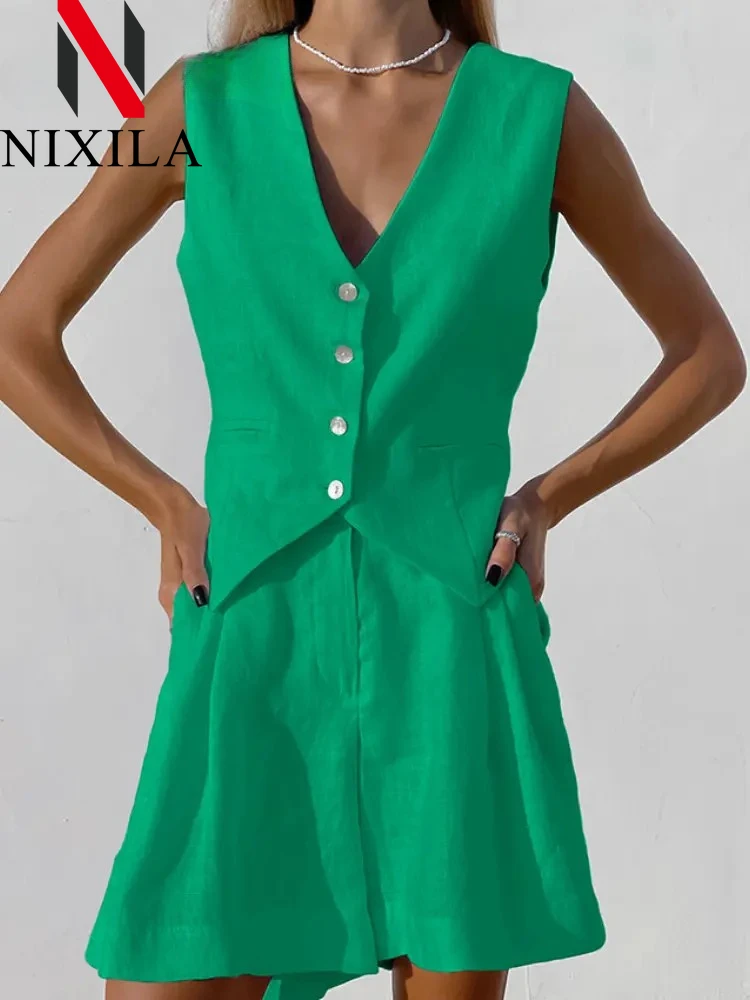 Novità in estate gilet di cotone set corti canottiera casual senza maniche pantaloncini set da 2 pezzi set da donna set di pantaloni bianchi da donna da ufficio