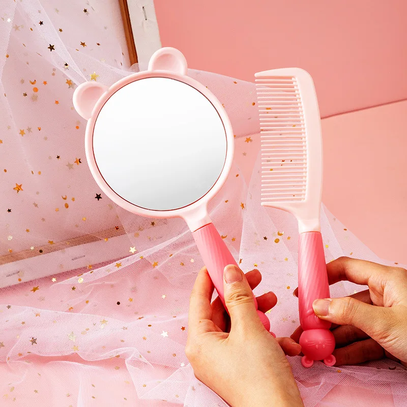 مرآة مكياج محمولة HD محمولة باليد ، مرآة سطح مكتب قابلة للطي ، مزدوجة الاستخدام ، مقبض طالب بأسعار معقولة ، بسيطة ، 1 *