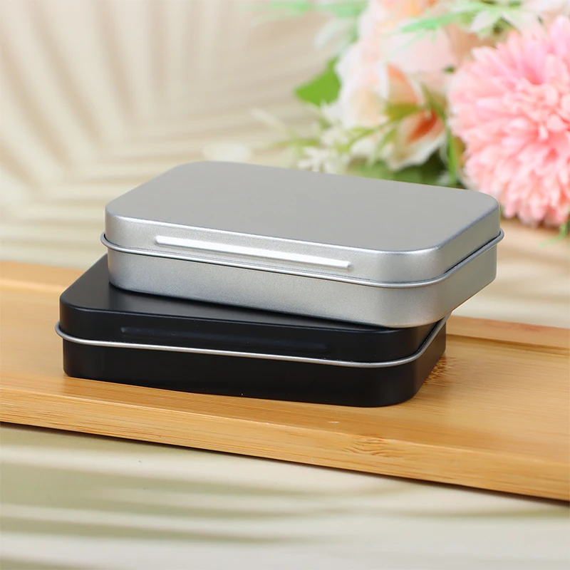 1PC Metal Rectangular Empty Mini Tin Box Tinplate Push Candy Pill Cases Bins Jar Hinged Containers Small Organizer Storage Box